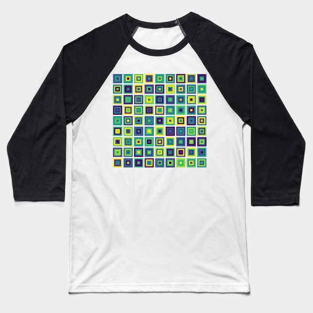Abstract Square Geometric | Pop Fashion Modern Fusion Layered Blue Green Yellow Baseball T-Shirt by aRtVerse